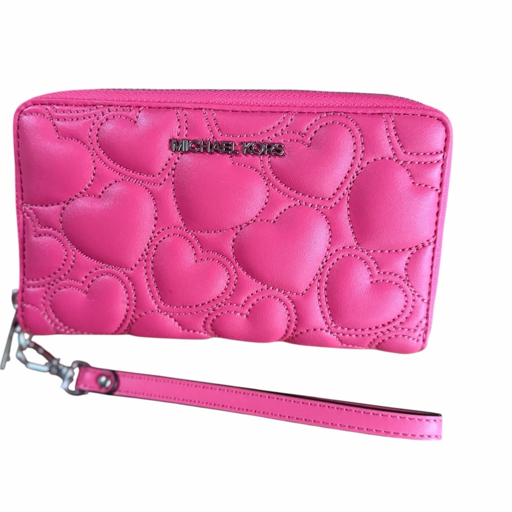 Michael Kors Sheila Medium Heart Embroidered Satchel Bag & Phone Wallet Hibiscus - Picture 13 of 15